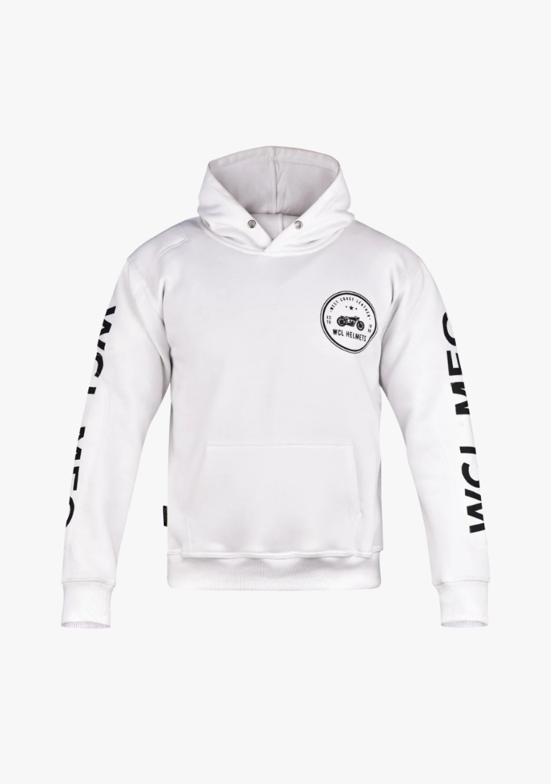 WCL Armoured Kevlar Lined Motorcycle Riding Hoodie w/t CE Level 1 Armor - White WCL Helmet