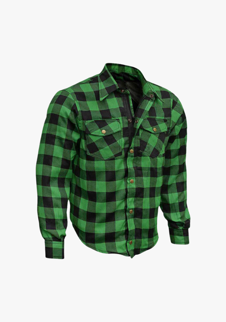 GCL Kevlar Lined Performance Motorcycle Riding Long Sleeve Flannel Shirt  W/T CE Level 1 armor - Dark Green