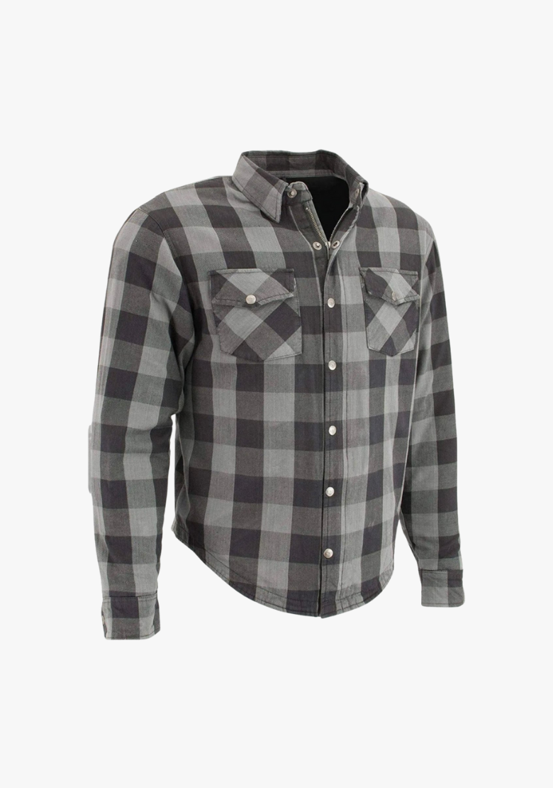 GCL Kevlar Lined Performance Motorcycle Riding Long sleeve Flannel Shirt W/T CE Level 1 armor - Gray
