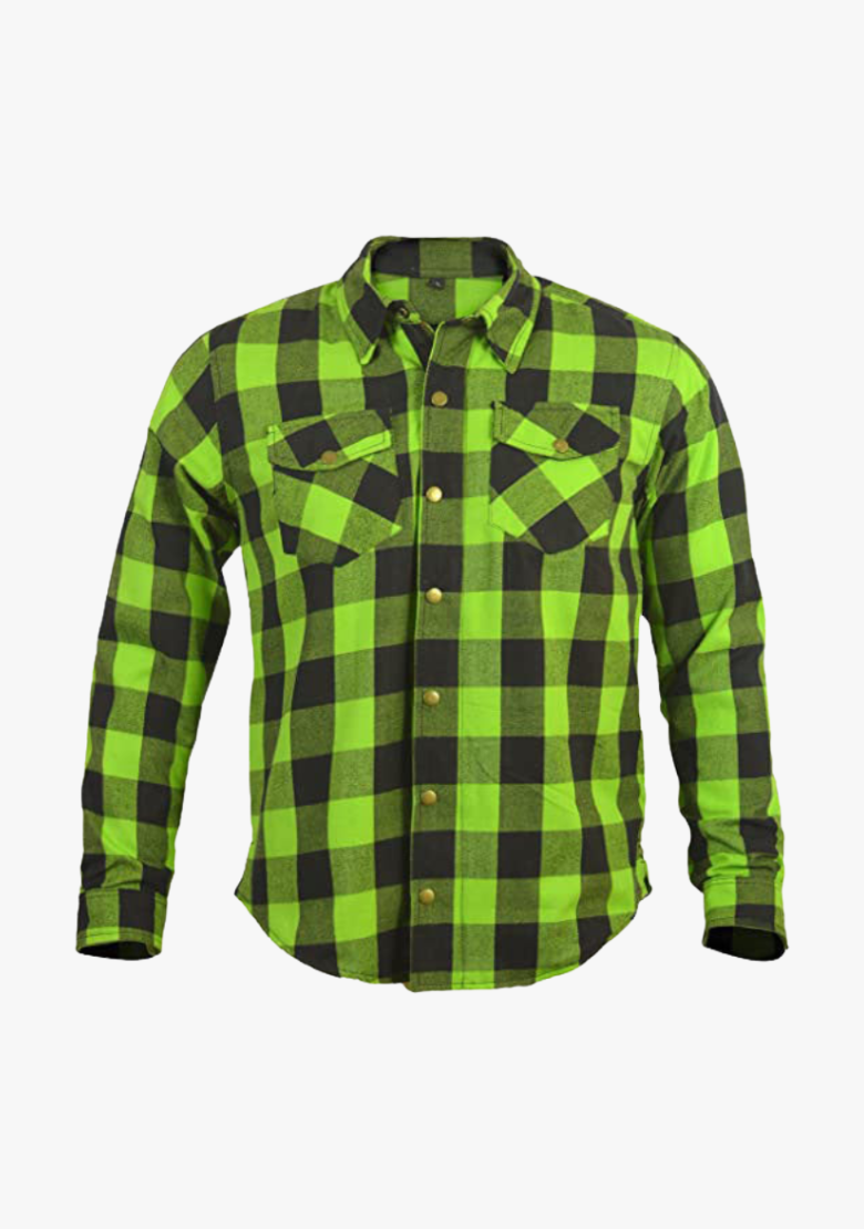GCL Kevlar Lined Performance Motorcycle Riding Long Sleeve Flannel Shirt  W/T CE Level 1 armor - Green
