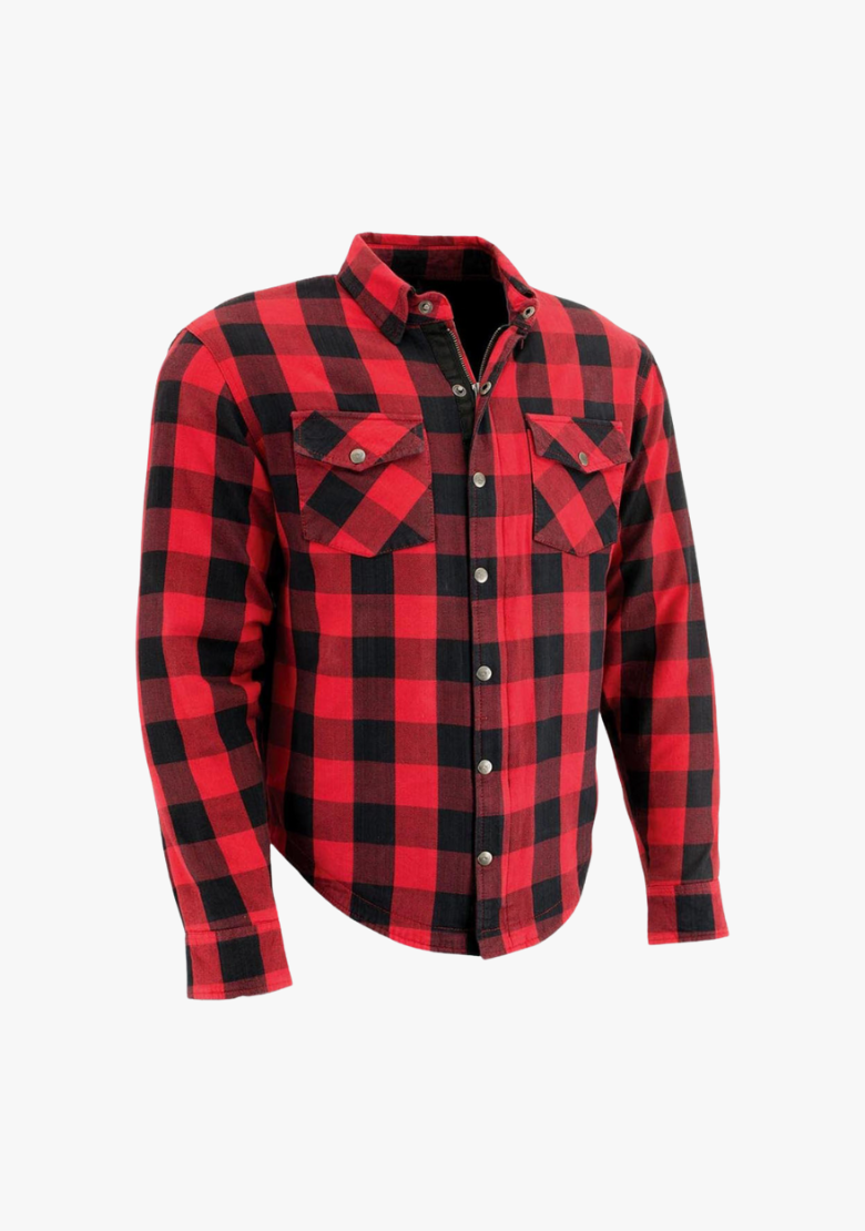 GCL Kevlar Lined Performance Motorcycle Riding Long Sleeve Flannel Shirt  W/T CE Level 1 armor - Red