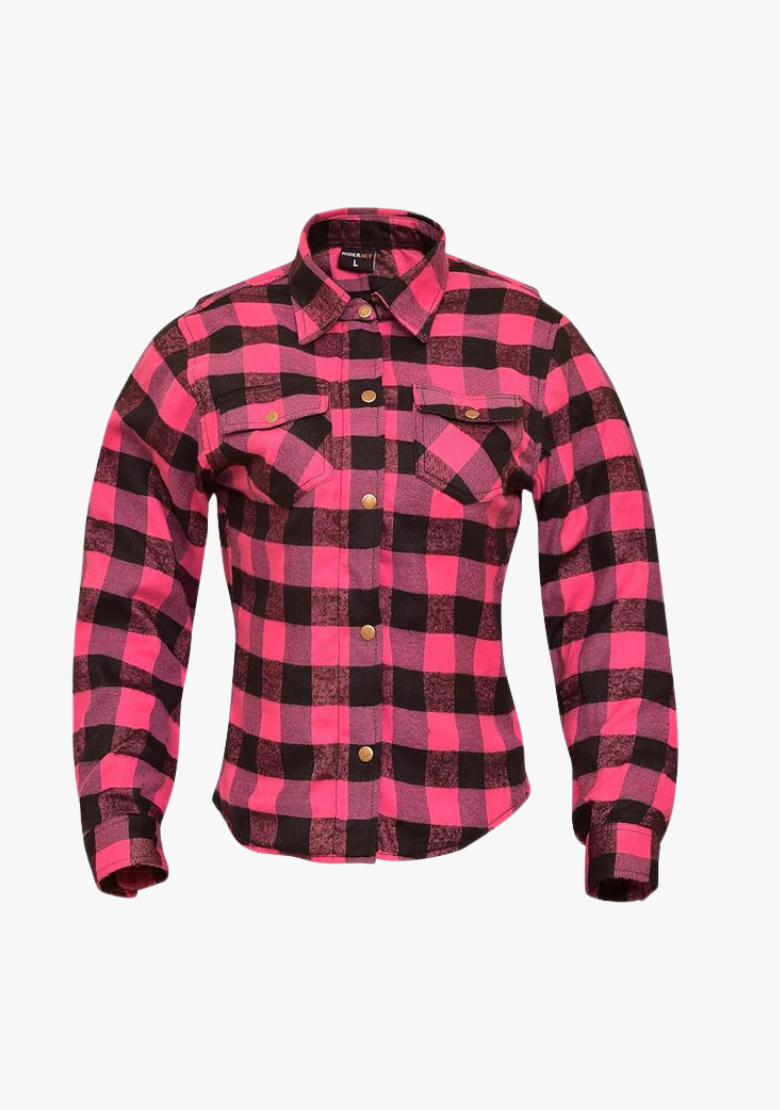 GCL Women's Kevlar Lined Performance Motorcycle Riding Long Sleeve Flannel Shirt  W/T CE Level 1 armor - Pink