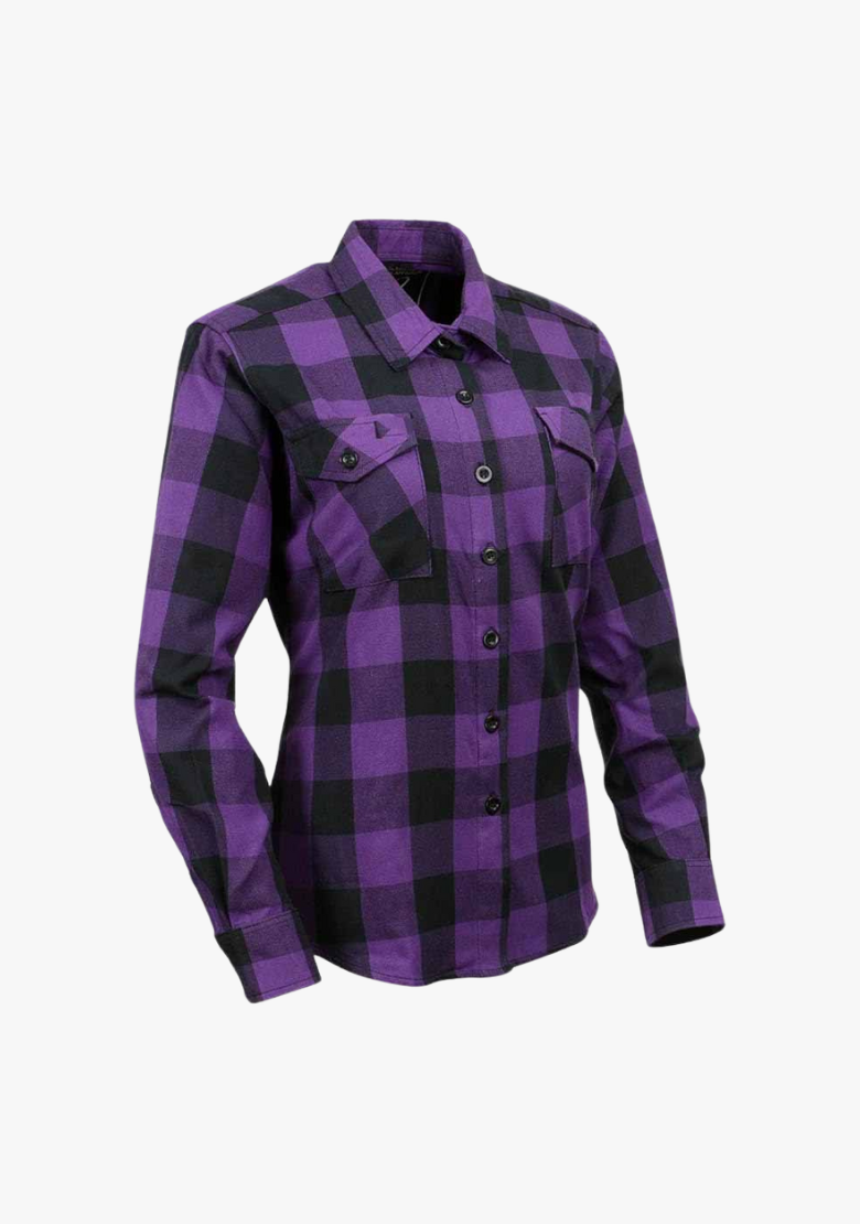 GCL Women's Kevlar Lined Performance Motorcycle Riding Long Sleeve Flannel Shirt  W/T CE Level 1 armor - Purple