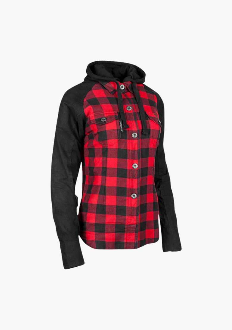 GCL Women's Kevlar Lined Performance Motorcycle Riding Long Sleeve Flannel Shirt  W/T CE Level 1 armor - Red