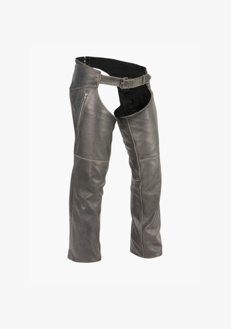 GCL Gray Distressed BIKER LEATHER CHAPS