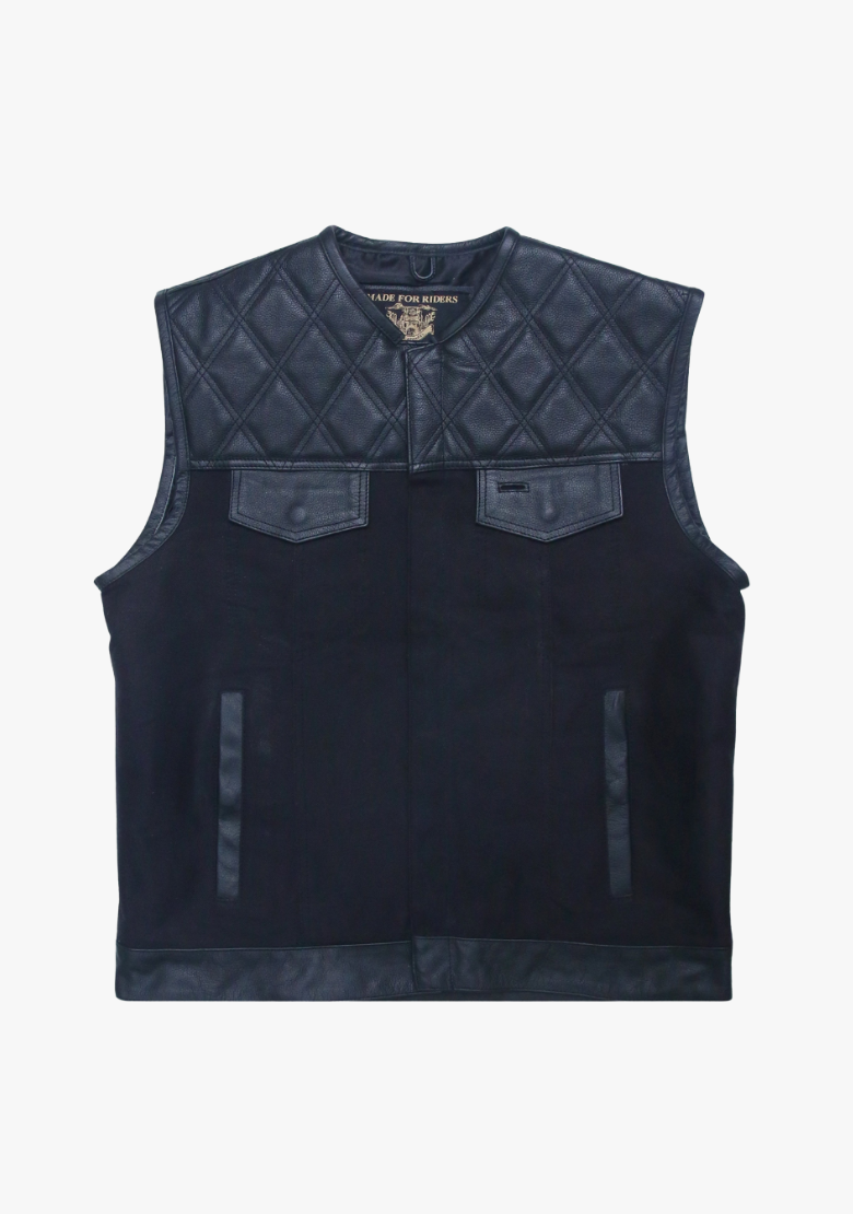 GCL Hybrid Canvas Leather Club Vest w/t Black Quilted Leather