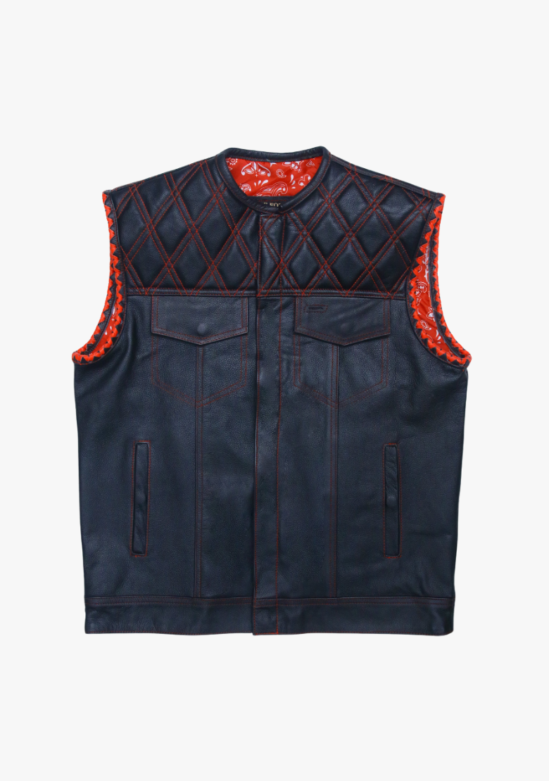 GCL Leather Club Vest w/t Red Lace Shoulder Stitching