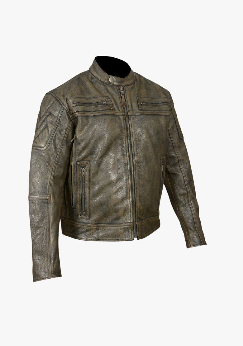 GCL Distressed Brown Padded and Vented Leather Scooter Jacket