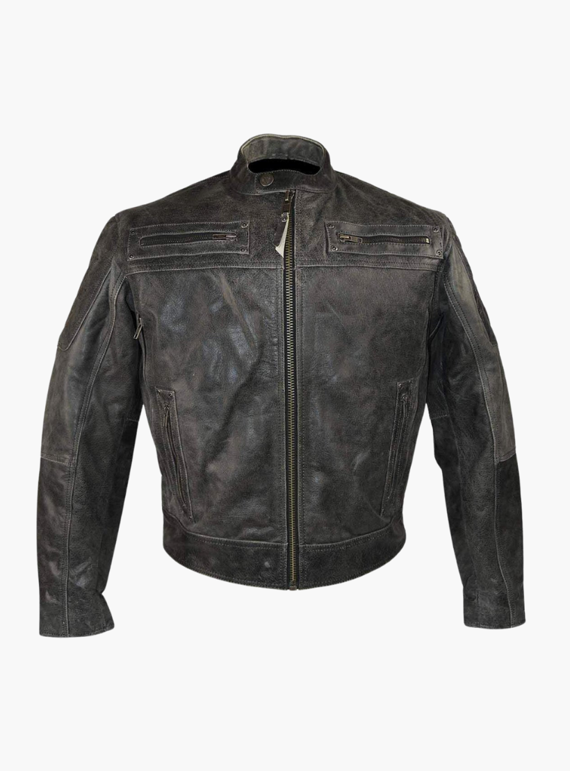 GCL Distressed Gray Padded & Vented Leather Scooter Jacket