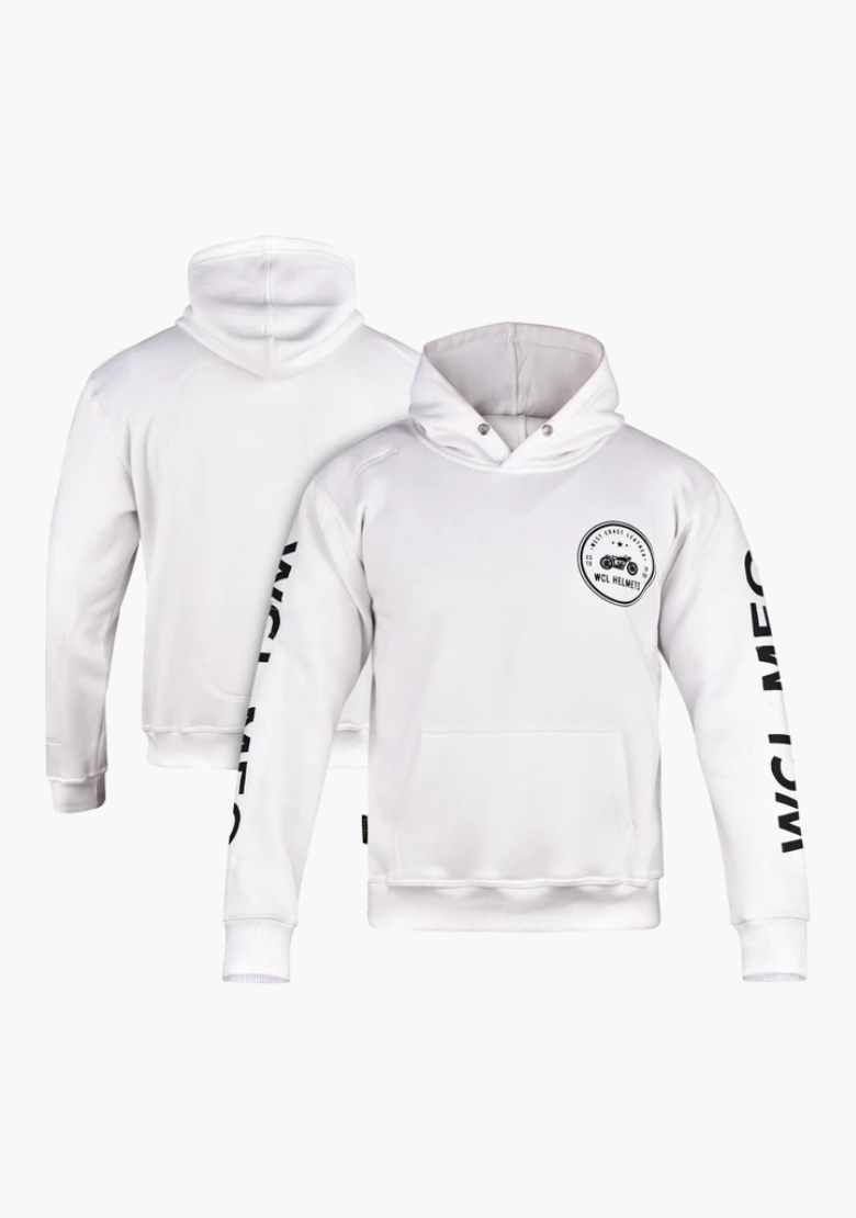 WCL Armoured Kevlar Lined Motorcycle Riding Hoodie w/t CE Level 1 Armor - White WCL Helmet