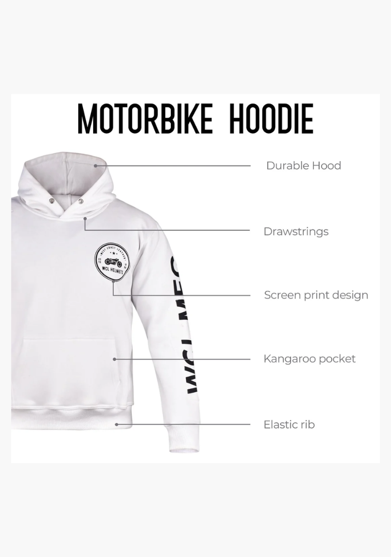 WCL Armoured Kevlar Lined Motorcycle Riding Hoodie w/t CE Level 1 Armor - White WCL Helmet