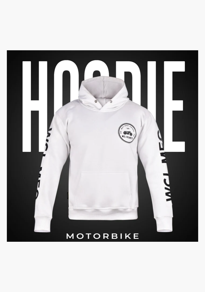 WCL Armoured Kevlar Lined Motorcycle Riding Hoodie w/t CE Level 1 Armor - White WCL Helmet