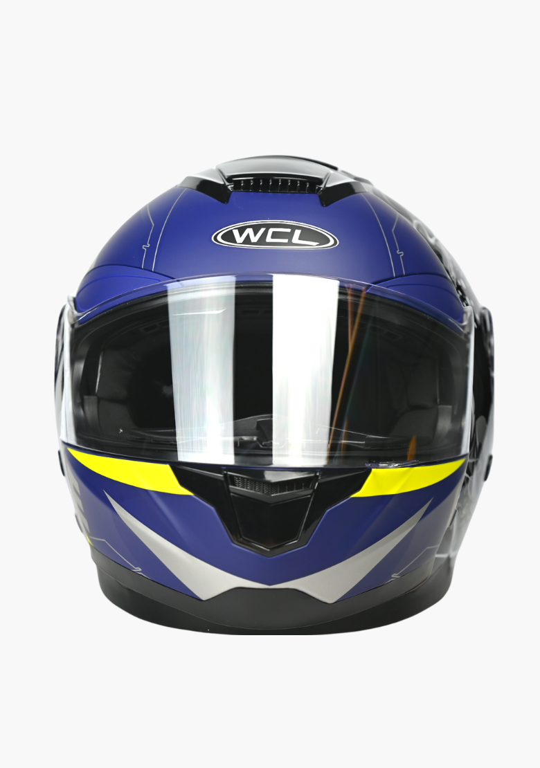 GCL Raider Full Face Motorcycle Helmet - Drop Down Tinted Visor, Quick Release Buckle, AS/NZS and ECE Approved - Blue Yellow