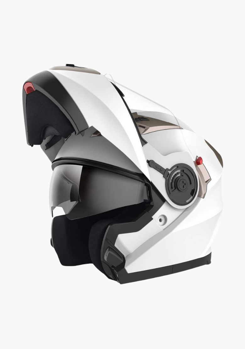 GCL Modular Full Face Motorcycle Helmet with Double Lens Visor - Gloss White