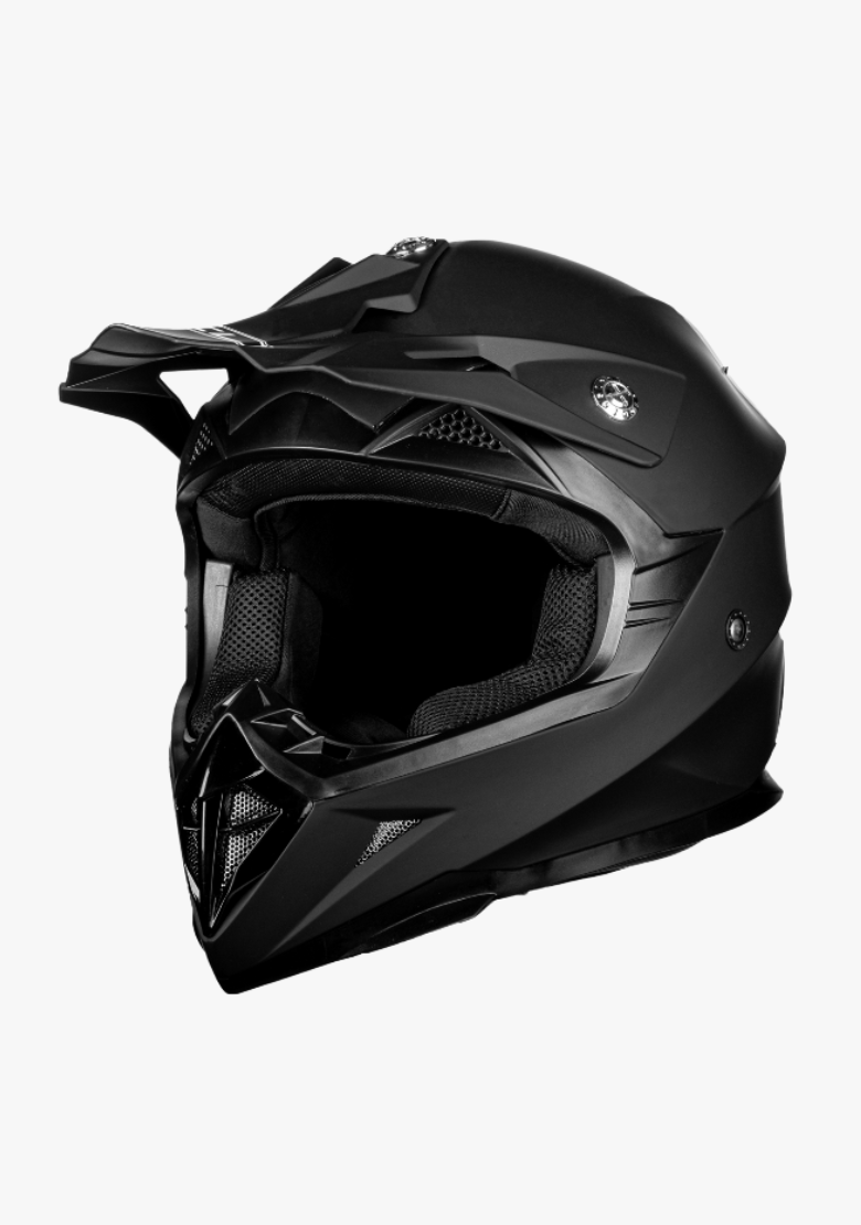 GCL Hawk Motorcycle Helmet & Dirtbike Helmet - Adjustable Sun Visor, Quick Release Buckle, AS/NZS Approved - Flat Black