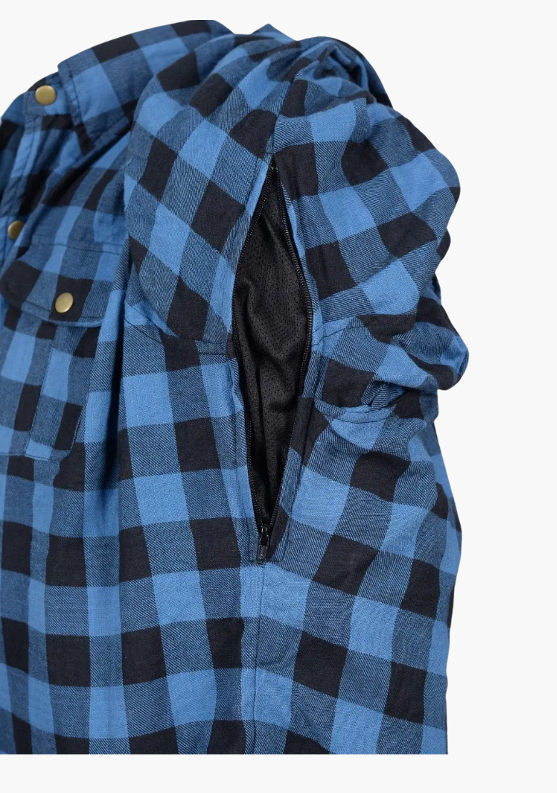 GCL Kevlar Lined Performance Motorcycle Riding Long Sleeve Flannel Shirt  W/T CE Level 1 armor - Blue
