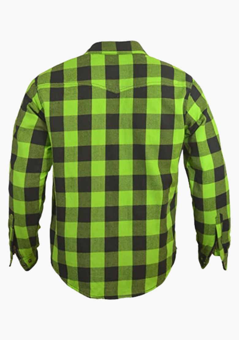 GCL Kevlar Lined Performance Motorcycle Riding Long Sleeve Flannel Shirt  W/T CE Level 1 armor - Green