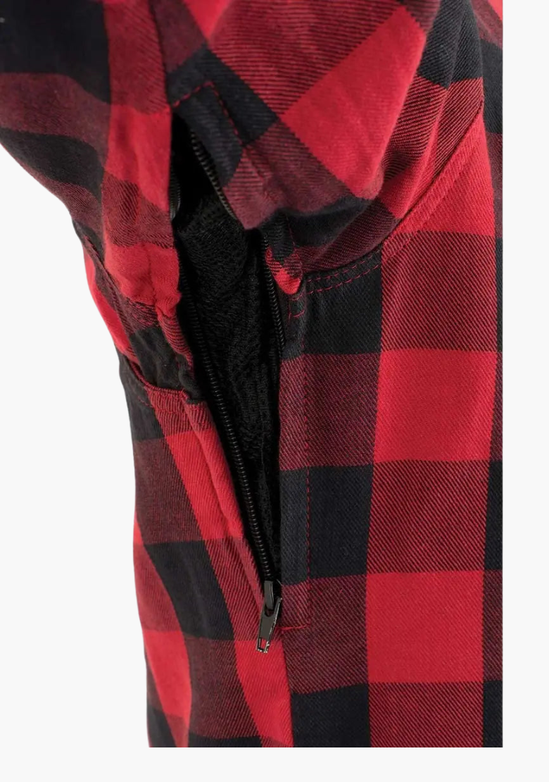 GCL Kevlar Lined Performance Motorcycle Riding Long Sleeve Flannel Shirt  W/T CE Level 1 armor - Red