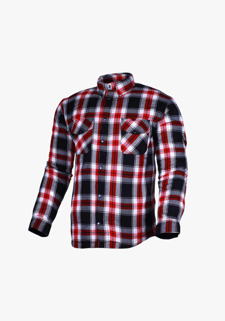 GCL Kevlar Lined Performance Motorcycle Riding Long Sleeve Flannel Shirt  W/T CE Level 1 armor - Red and White