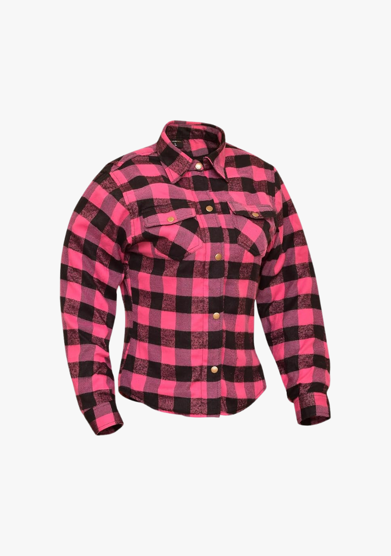 GCL Women's Kevlar Lined Performance Motorcycle Riding Long Sleeve Flannel Shirt  W/T CE Level 1 armor - Pink