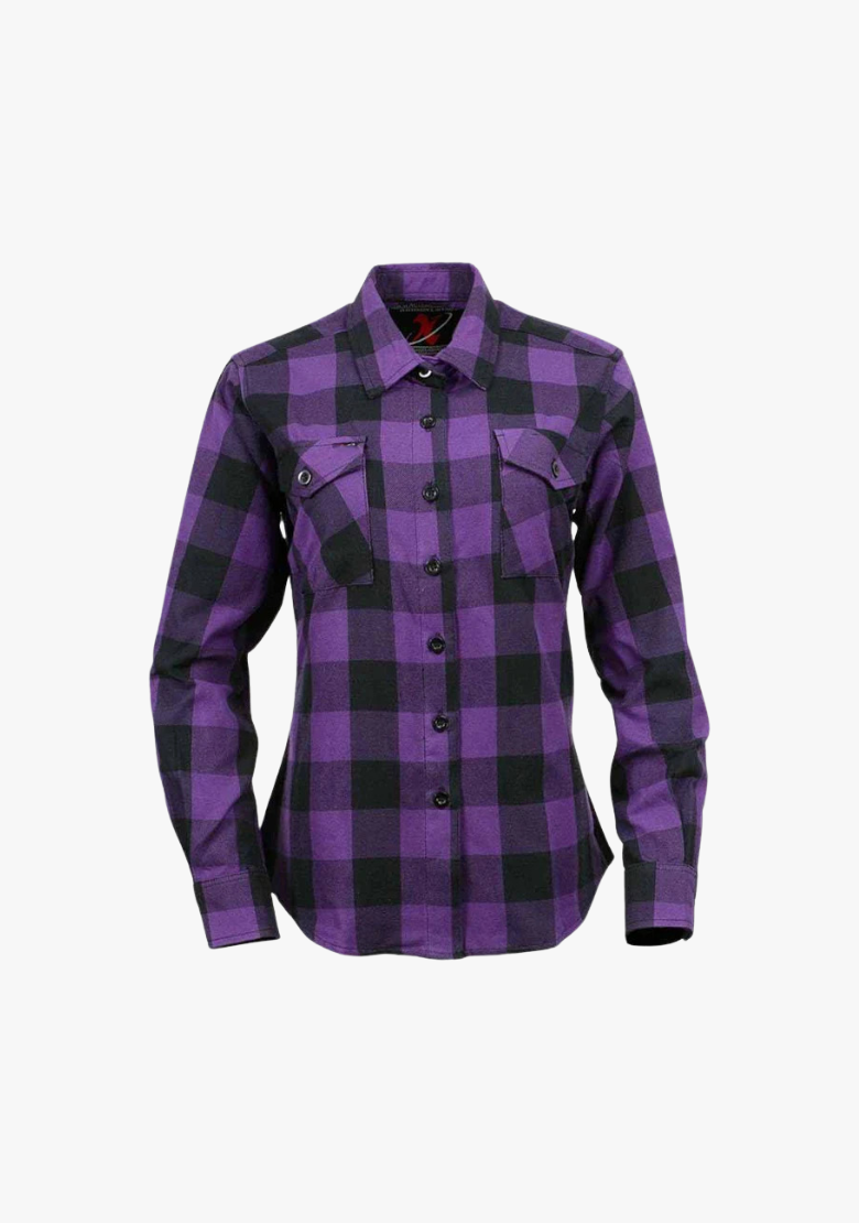 GCL Women's Kevlar Lined Performance Motorcycle Riding Long Sleeve Flannel Shirt  W/T CE Level 1 armor - Purple