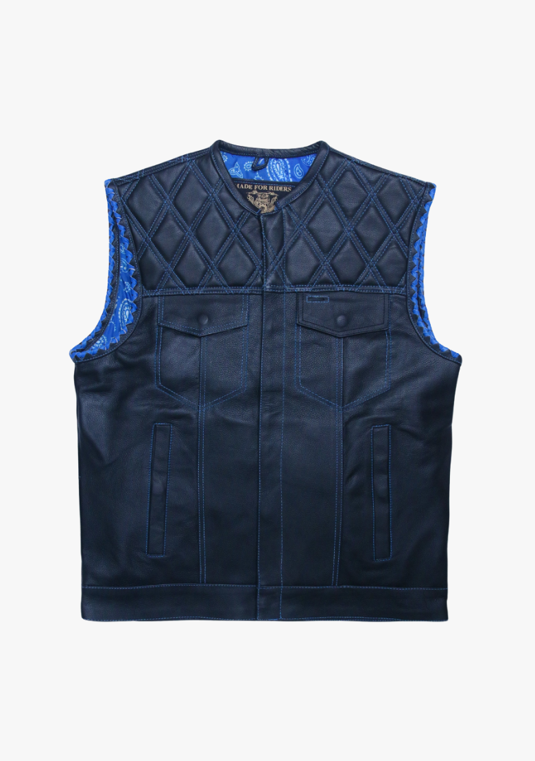 GCL Leather Club Vest w/t Blue Lace Shoulder Stitching