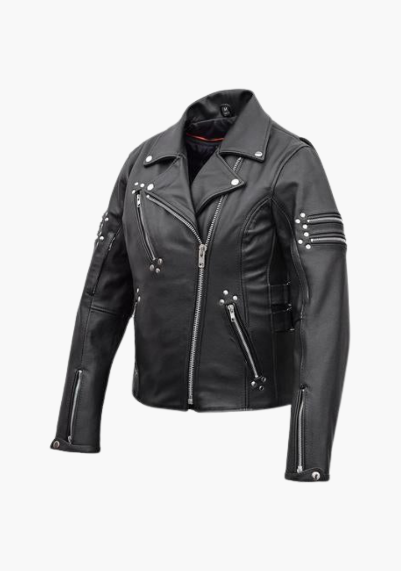 GCL LADIES PREMIUM Zipper Classic LEATHER JACKET WITH SIDE ADJUSTMENTS