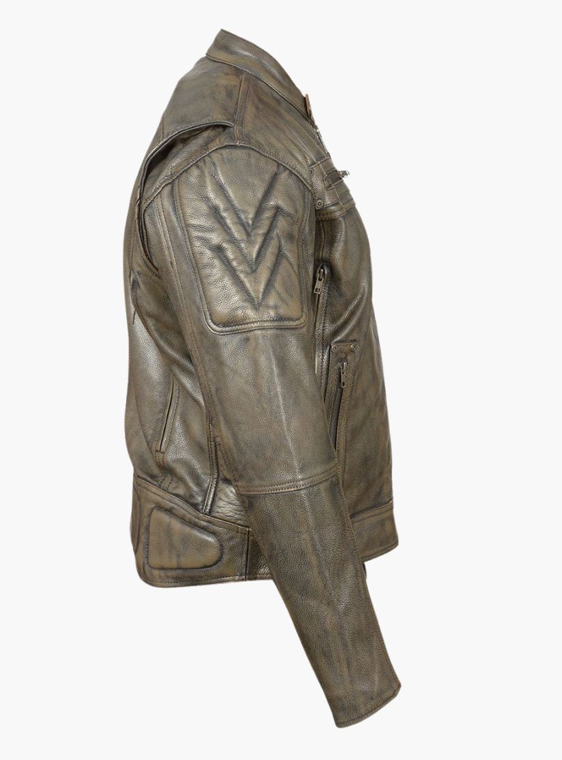 GCL Distressed Brown Padded and Vented Leather Scooter Jacket