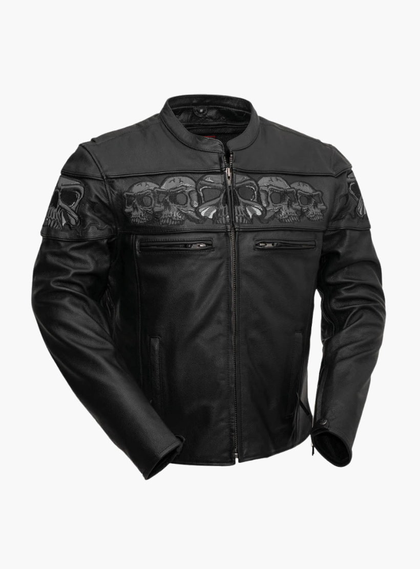 GCL Reflective Skull Premium Cowhide Leather Motorcycle Jacket