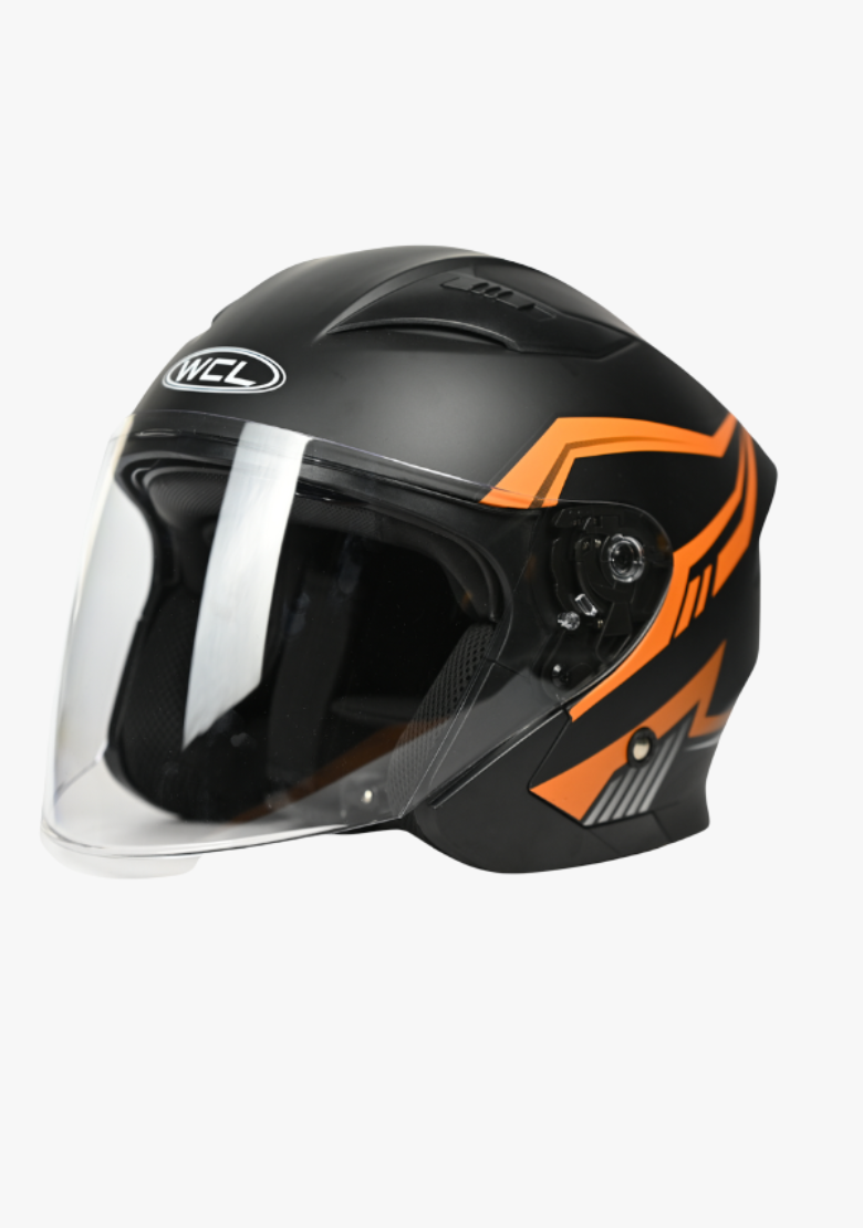 GCL 3/4 W/ Dual Flip Down Faceshields Motorcycle Helmet & Scooter Helmet - Orange Black