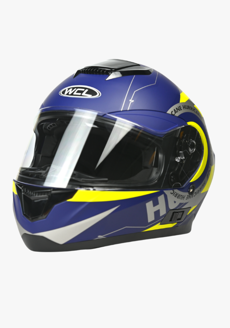 GCL Raider Full Face Motorcycle Helmet - Drop Down Tinted Visor, Quick Release Buckle, AS/NZS and ECE Approved - Blue Yellow