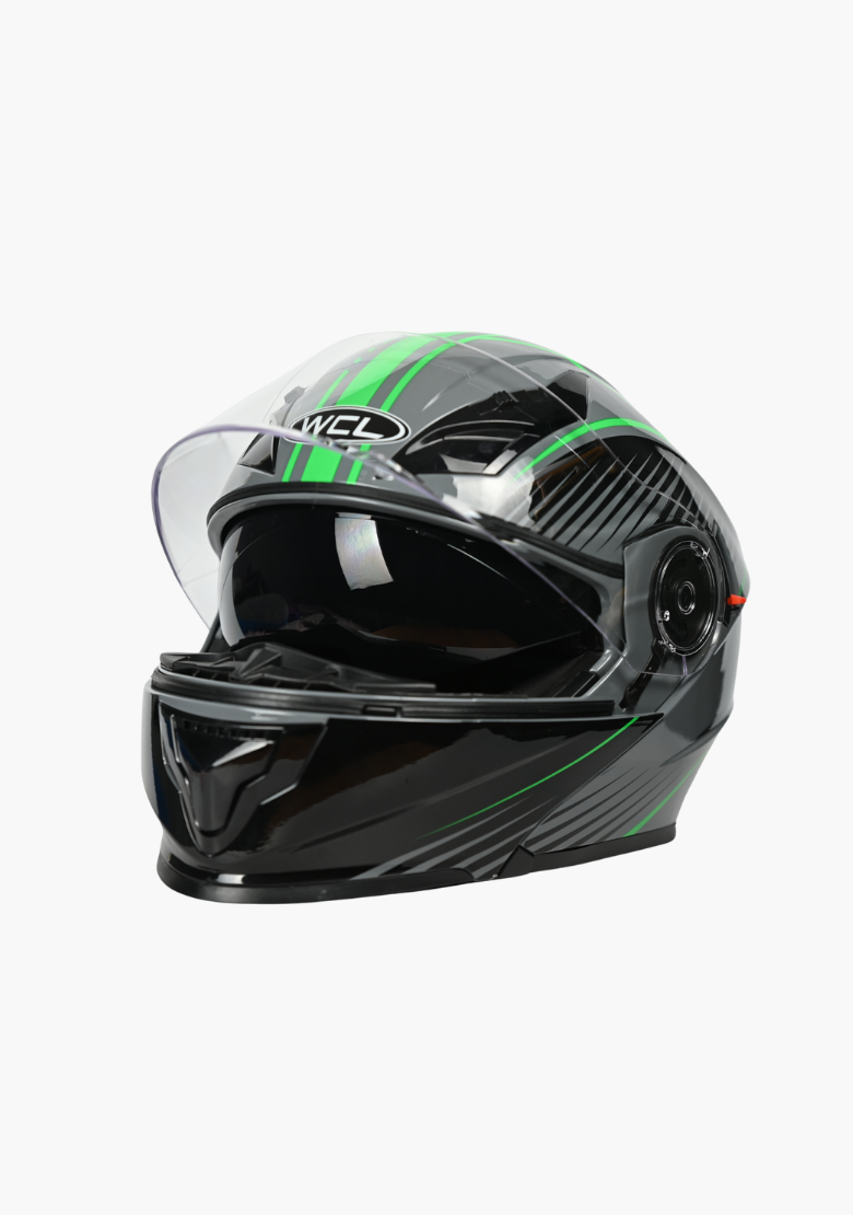 GCL Modular Full Face Motorcycle Helmet AS/NZS Certified with Double Lens Visor - Green Black