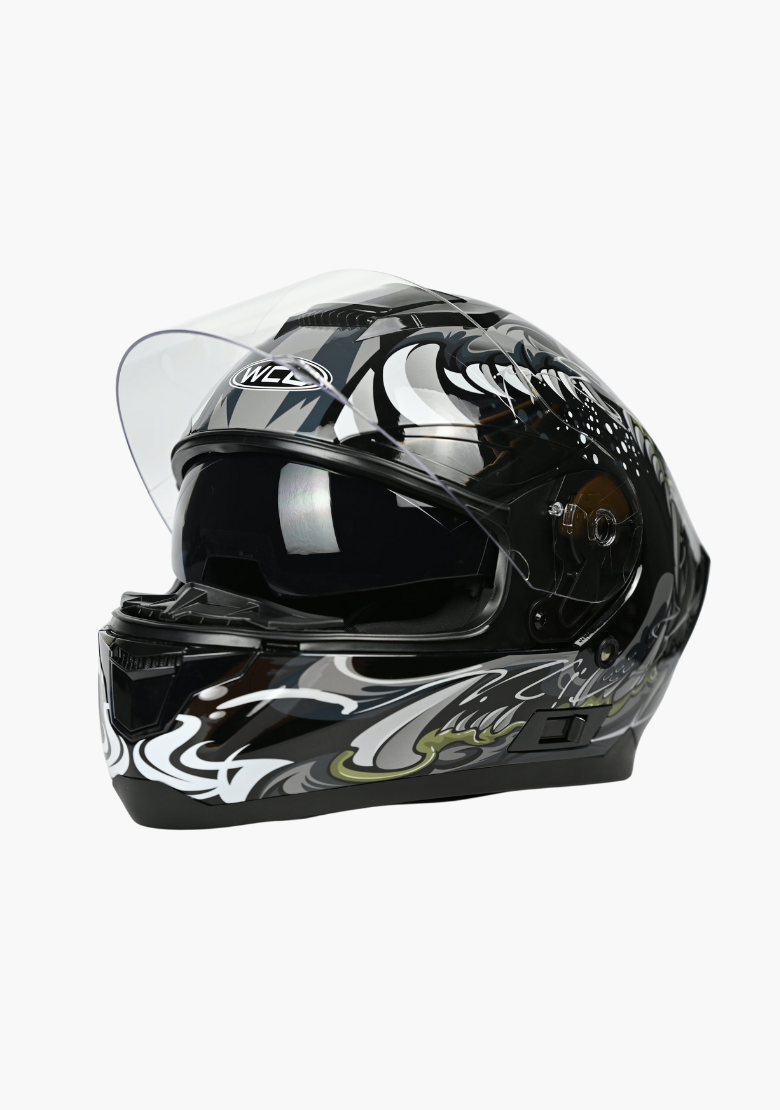 GCL Raider Full Face Motorcycle Helmet - Drop Down Tinted Visor, Quick Release Buckle, AS/NZS and ECE Approved - Grey Black