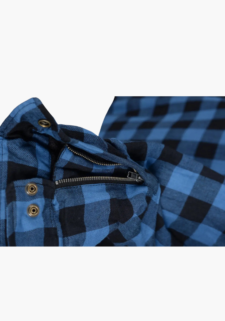 GCL Kevlar Lined Performance Motorcycle Riding Long Sleeve Flannel Shirt  W/T CE Level 1 armor - Blue