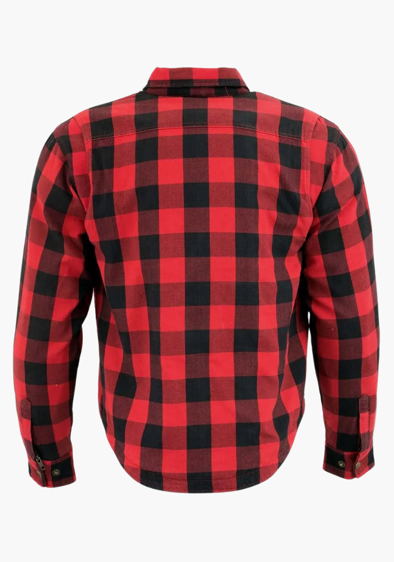 GCL Kevlar Lined Performance Motorcycle Riding Long Sleeve Flannel Shirt  W/T CE Level 1 armor - Red