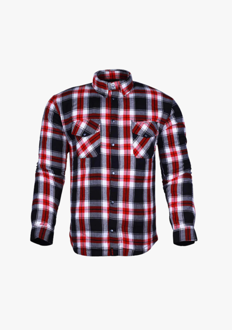 GCL Kevlar Lined Performance Motorcycle Riding Long Sleeve Flannel Shirt  W/T CE Level 1 armor - Red and White