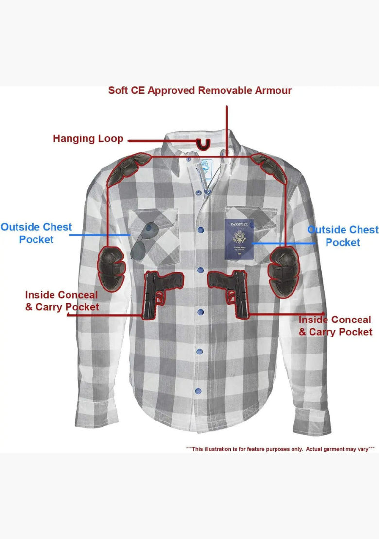 GCL Women's Kevlar Lined Performance Motorcycle Riding Long Sleeve Flannel Shirt  W/T CE Level 1 armor - Grey