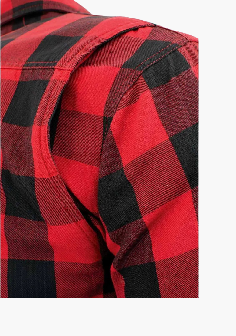 GCL Women's Kevlar Lined Performance Motorcycle Riding Long Sleeve Flannel Shirt  W/T CE Level 1 armor - Red