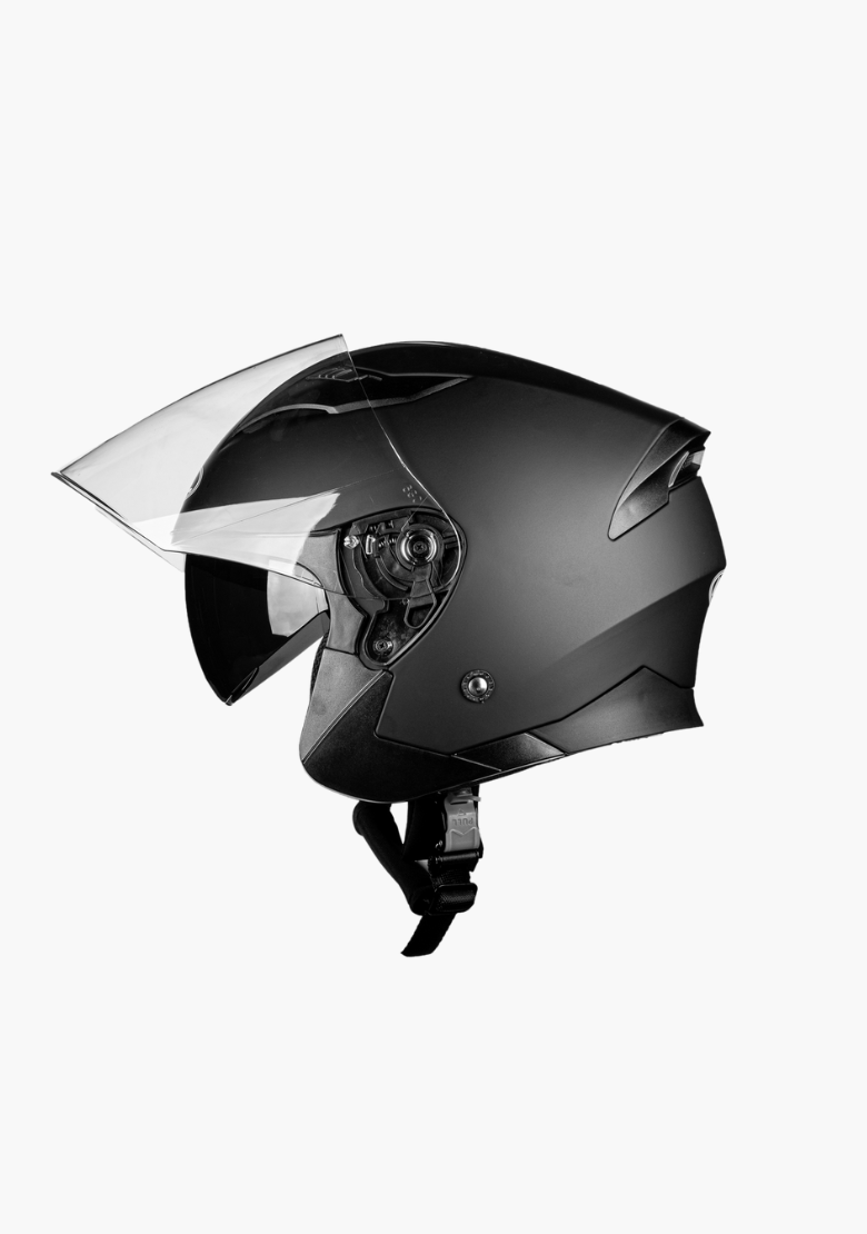 GCL 3/4 W/ Dual Flip Down Faceshields Motorcycle Helmet & Scooter Helmet Matt Black