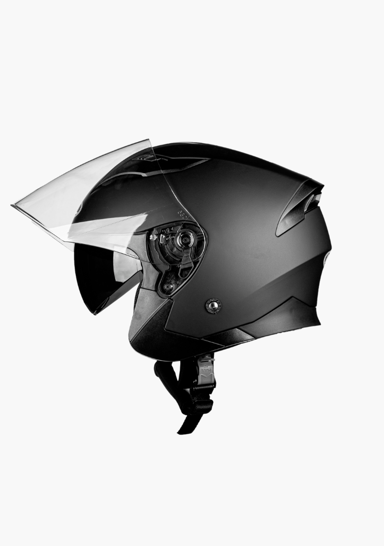 GCL 3/4 W/ Dual Flip Down Faceshields Motorcycle Helmet & Scooter Helmet Matt Black