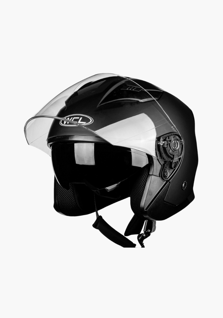 GCL 3/4 W/ Dual Flip Down Faceshields Motorcycle Helmet & Scooter Helmet Matt Black