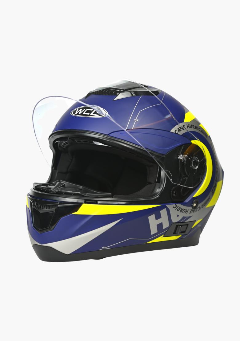 GCL Raider Full Face Motorcycle Helmet - Drop Down Tinted Visor, Quick Release Buckle, AS/NZS and ECE Approved - Blue Yellow
