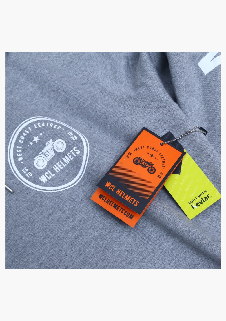 WCL Armoured Kevlar Lined Motorcycle Riding Hoodie w/t CE Level 1 Armor- Grey WCL Helmet