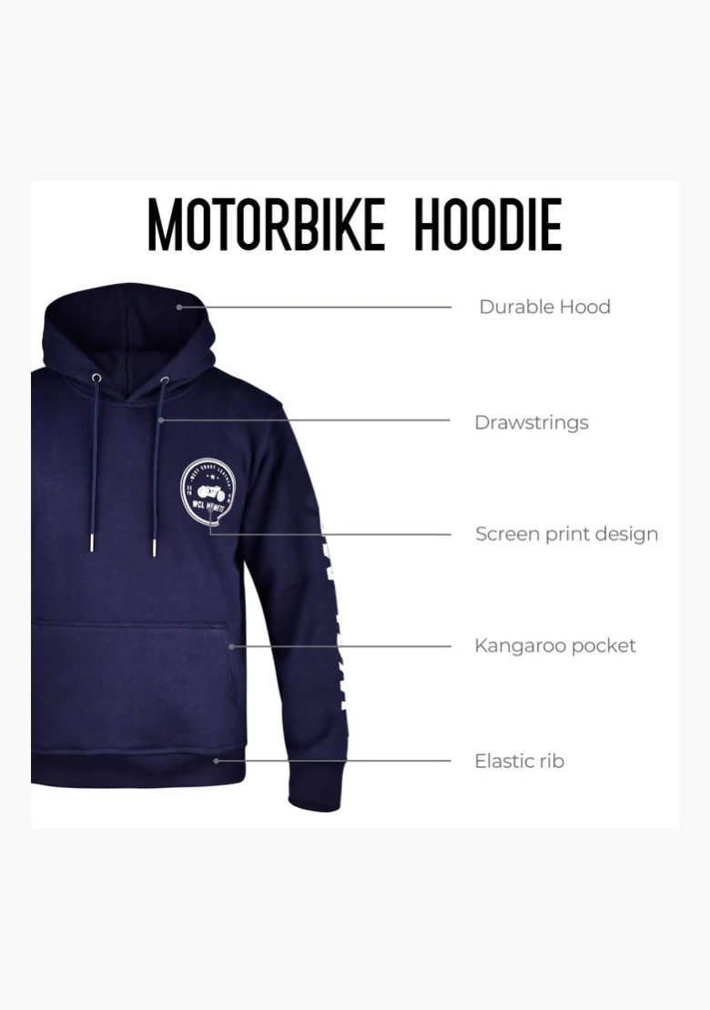 WCL Armoured Kevlar Lined Motorcycle Riding Hoodie w/t CE Level 1 Armor - Navy Blue (Copy) WCL Helmet