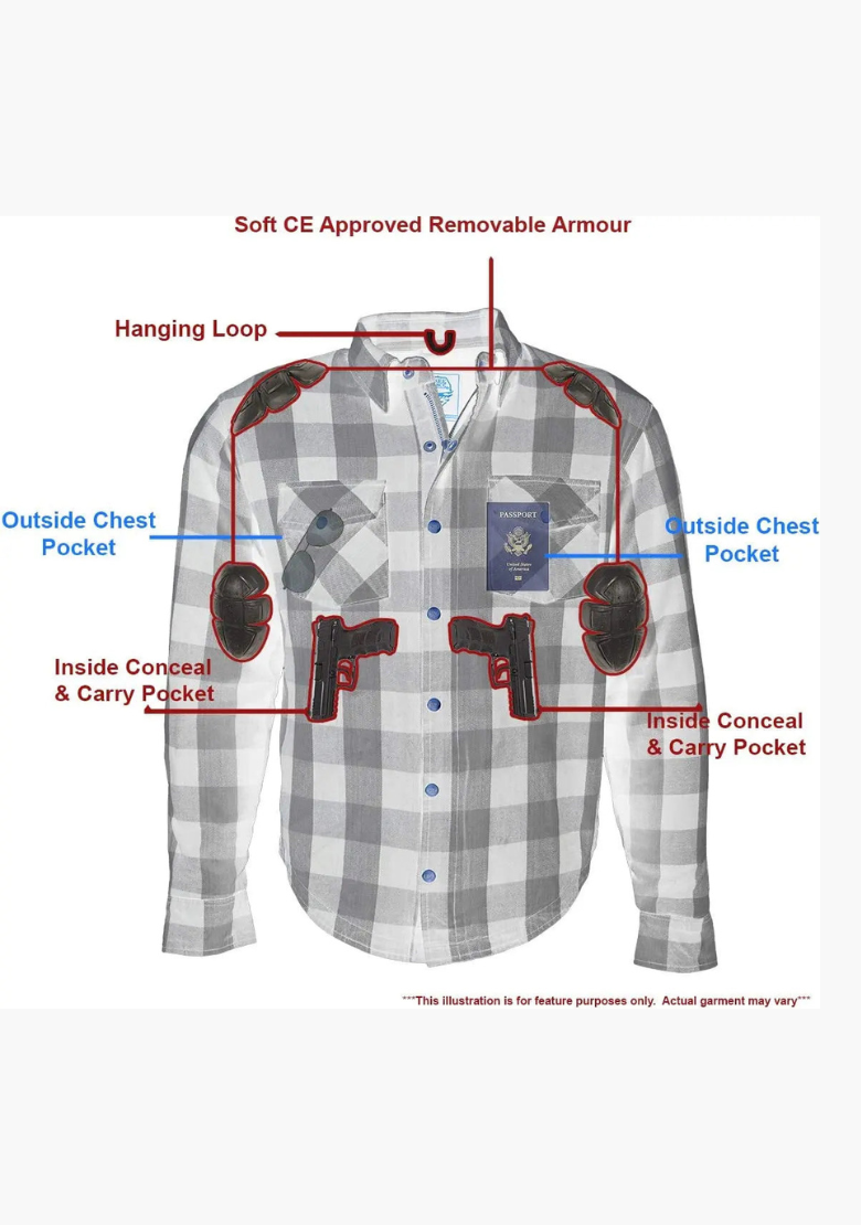 GCL Kevlar Lined Performance Motorcycle Riding Long Sleeve Flannel Shirt  W/T CE Level 1 armor - Blue