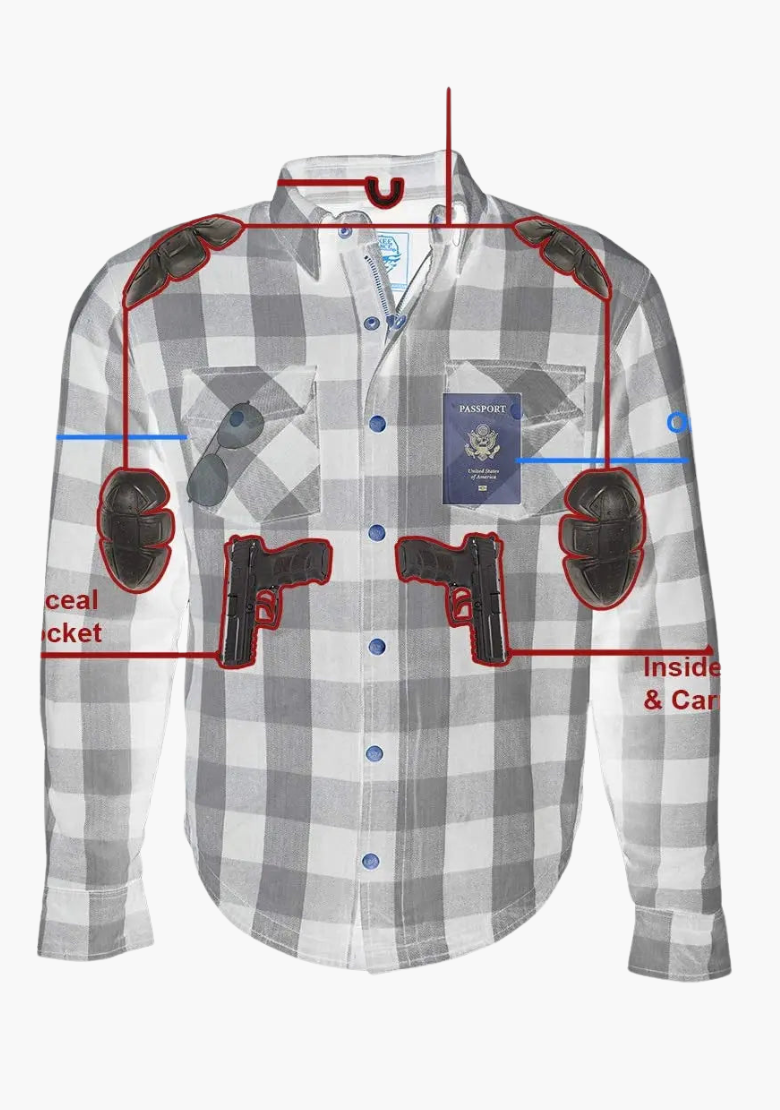 GCL Kevlar Lined Performance Motorcycle Riding Long sleeve Flannel Shirt W/T CE Level 1 armor - Gray