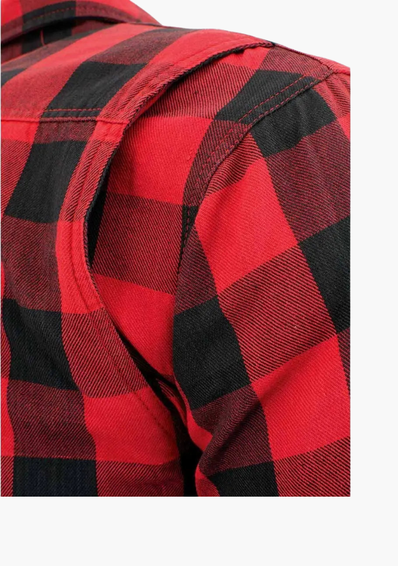 GCL Kevlar Lined Performance Motorcycle Riding Long Sleeve Flannel Shirt  W/T CE Level 1 armor - Red