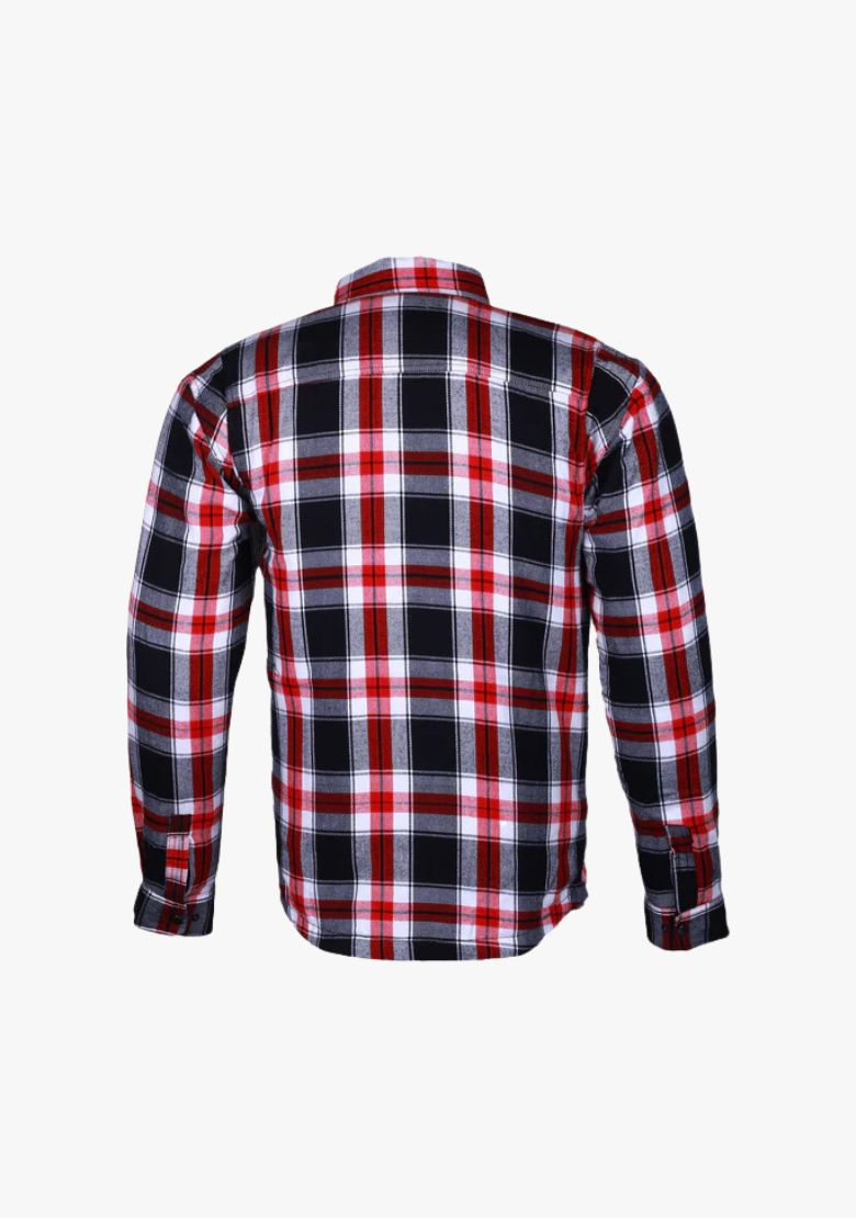 GCL Kevlar Lined Performance Motorcycle Riding Long Sleeve Flannel Shirt  W/T CE Level 1 armor - Red and White