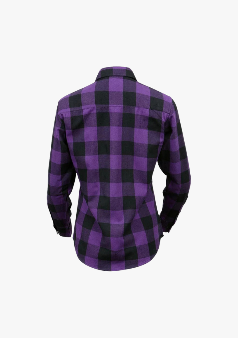 GCL Women's Kevlar Lined Performance Motorcycle Riding Long Sleeve Flannel Shirt  W/T CE Level 1 armor - Purple