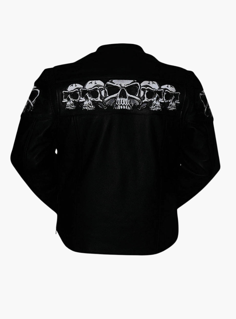 GCL Reflective Skull Premium Cowhide Leather Motorcycle Jacket